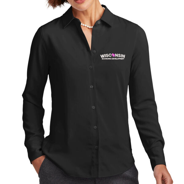 Brooks Brothers® Women’s Full-Button Satin Blouse - Embroidered Logo Thumbnail