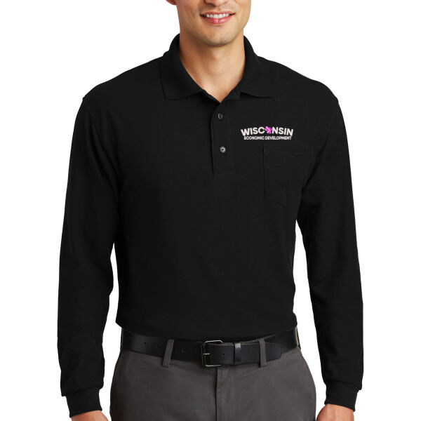 Port Authority® Silk Touch™ Long Sleeve Polo with Pocket - Embroidered Logo Thumbnail