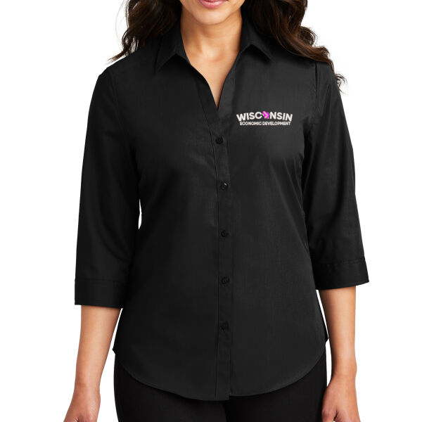 Port Authority® Ladies 3/4-Sleeve Carefree Poplin Shirt - Embroidered Logo Thumbnail