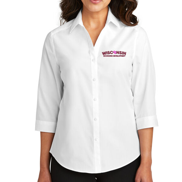Port Authority® Ladies 3/4-Sleeve Carefree Poplin Shirt - Embroidered Logo Thumbnail