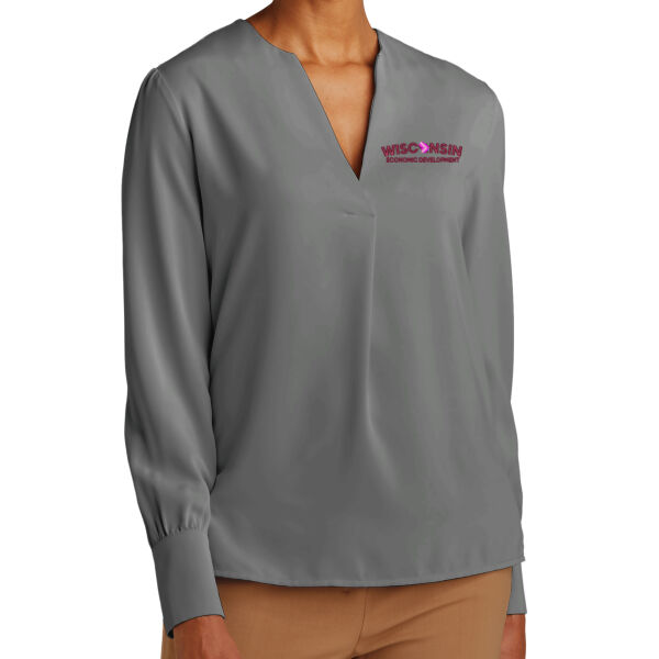 Brooks Brothers® Women’s Open-Neck Satin Blouse - Embroidered Logo Thumbnail