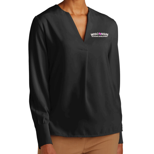 Brooks Brothers® Women’s Open-Neck Satin Blouse - Embroidered Logo Thumbnail