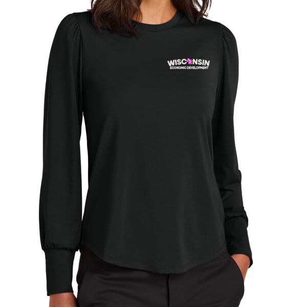 Mercer+Mettle Women's Stretch Jersey Long Sleeve Blouson Top - Embroidered Logo Thumbnail